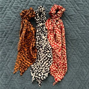 Leopard Print Hair Scrunchies Set - Red, Black, and Orange NWOT